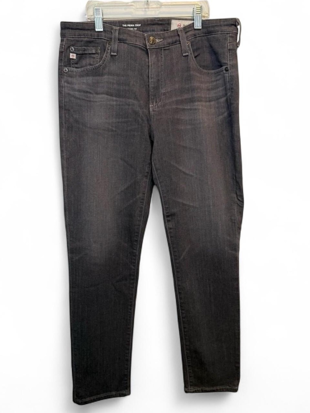 AG Adriano Goldschmied The Prima Crop Cigarette Gray Black Denim Jeans Size 31